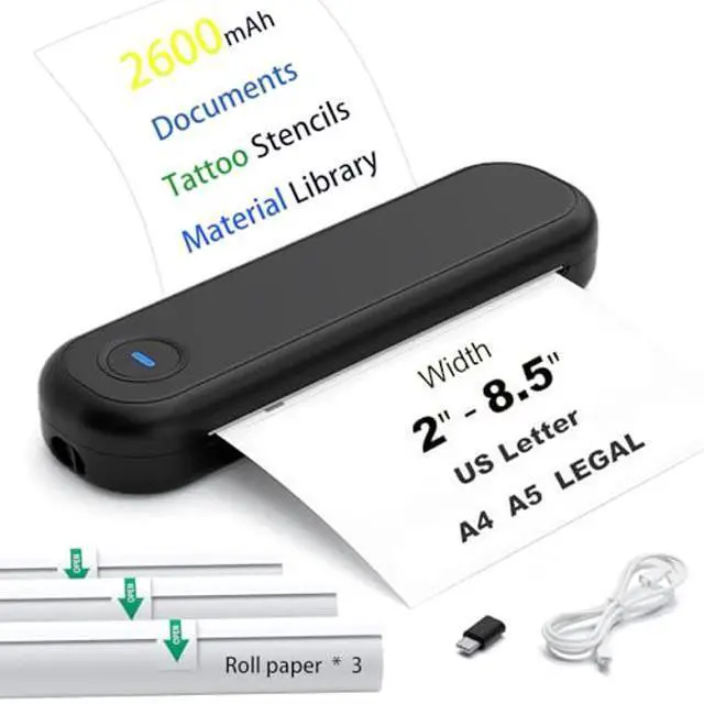Main image of Bluetooth Portable Thermal Printers Wireless for Travel, Inkless Printer Support for 8.5"x11" US Letter & Legal A4 & A5 Thermal Paper, Compatible with iOS, Android, Laptop & USB for Office Car Home