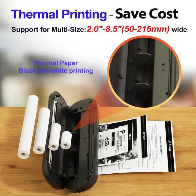 Alt view image 3 of 5 - Bluetooth Portable Thermal Printers Wireless for Travel, Inkless Printer Support for 8.5"x11" US Letter & Legal A4 & A5 Thermal Paper, Compatible with iOS, Android, Laptop & USB for Office Car Home