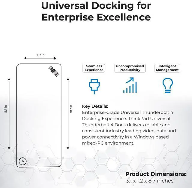 Alt view image 5 of 5 - 40B00300US Docking Station USB C Bundle - 1 Year Warranty, Thinkpad Thunderbolt 4 Dock with 300W AC Adapter + HDMI Cable + DisplayPort Cable + Thunderbolt Cable + Microfiber Cloth