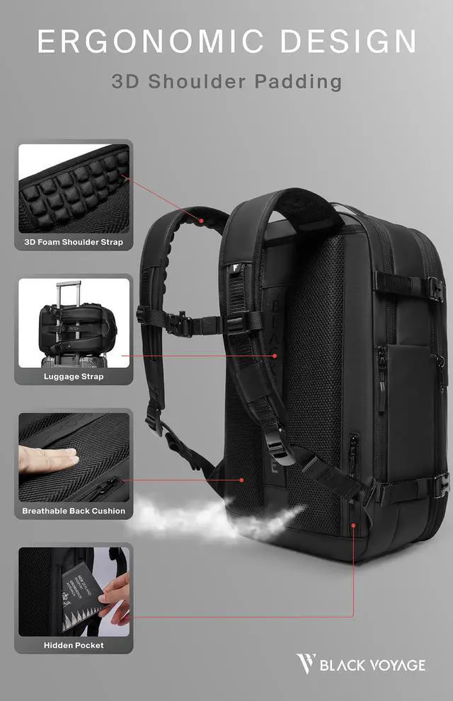 Alt view image 2 of 3 - Vortex Vacuum Seal Travel Backpack 60L Expandable Air Compression System Water Resistant TSA Lock Carry-On Suitcase Luggage Black AERO OG - Air Pump Included