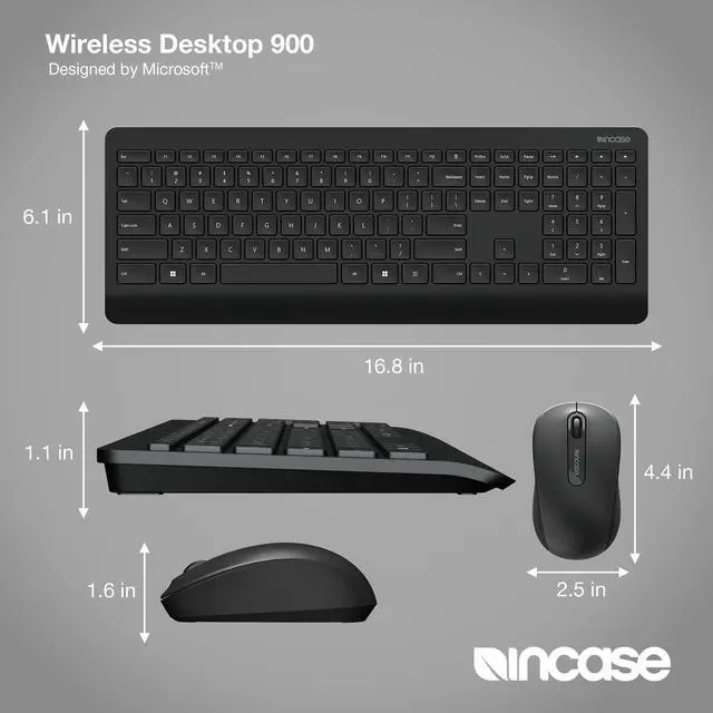 Alt view image 4 of 5 - Incase Wireless Desktop 900 Keyboard and Mouse Combo - Designed by Microsoft - Quiet Touch Keys, Ambidextrous Design, Customizable Hotkeys, Two Year Battery Life - Black