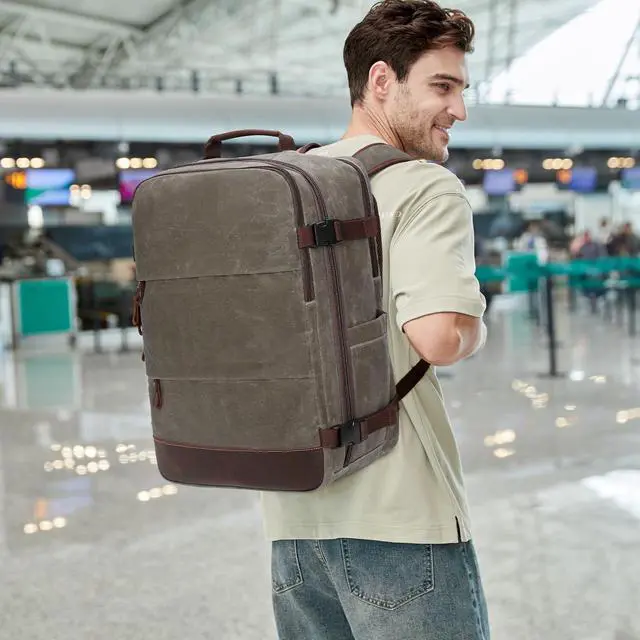 Alt view image 2 of 5 - BOVIP Travel Backpack for Men Carry On Backpack Flight Approved Personal Item Backpack, 18.4 inch Laptop Backpack Casual Daypack Weekender Business Hiking Backpack, Light Green