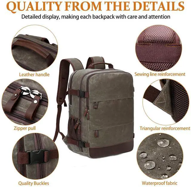 Alt view image 5 of 5 - BOVIP Travel Backpack for Men Carry On Backpack Flight Approved Personal Item Backpack, 18.4 inch Laptop Backpack Casual Daypack Weekender Business Hiking Backpack, Light Green
