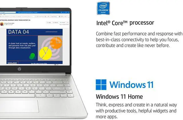 Alt view image 2 of 5 - HP 14" Laptop for Student and Business,Ultral Light Laptop,Business Laptop,Intel Celeron N4120 Processor,4GB RAM,128GB eMMC,Intel UHD Graphics,1-Year Office 365,Windows 11 S,Silver