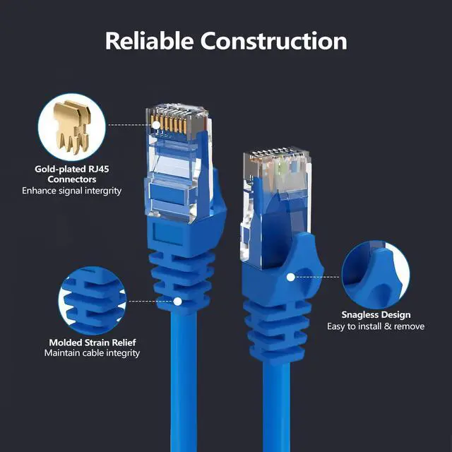 Alt view image 4 of 5 - CableGeeker Cat 6 Ethernet Cable 1.5 ft (50-Pack) - Cat6 Patch Cables 10G Support, Snagless RJ45 26AWG Short Cat 6 Patch Cable, Internet Cable, Network Cable - 1.5 Feet Blue