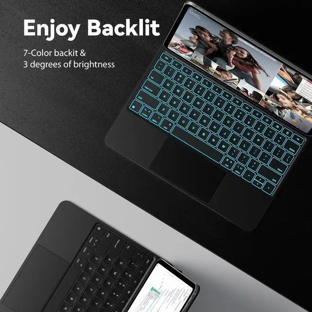 Alt view image 4 of 5 - CHESONA for iPad Air 13 Inch Case with Keyboard (M2 2024/M3 2025), Multi-Touch Trackpad with 7 Color Backlit, Floating Cantilever Stand Wireless Keyboard for iPad Pro 12.9 6th/5th/4th/3rd Gen, Black
