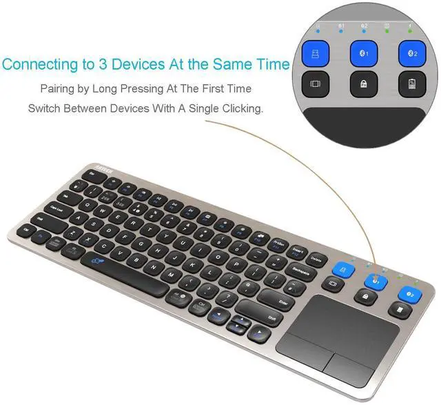 Alt view image 2 of 5 - Arteck Universal 2.4G Wireless and Bluetooth Touch TV Keyboard Multi-Device with Easy Media Control and Build-in Touchpad Keyboard for Smart TV, TV Box, TV-Connected Computer, Mac, HTPC