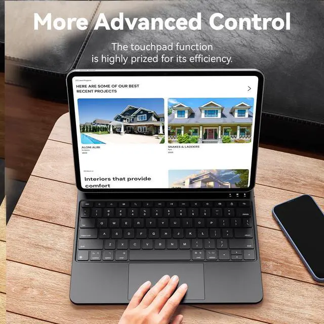 Alt view image 5 of 5 - CHESONA for iPad Air 13 Inch Case with Keyboard (M2 2024/M3 2025), Multi-Touch Trackpad with 7 Color Backlit, Floating Cantilever Stand Wireless Keyboard for iPad Pro 12.9 6th/5th/4th/3rd Gen, Black