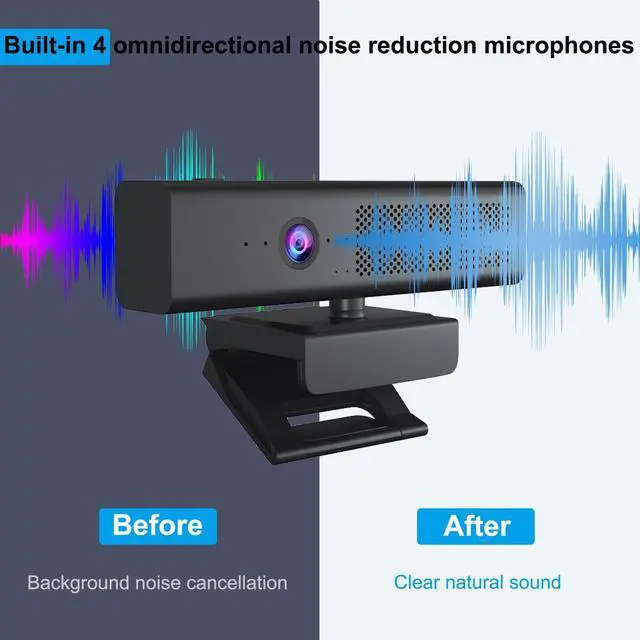 Alt view image 5 of 5 - CofunKool Full 1080P HD 3-in-1 Webcam: Camera and Speaker for Desktop Computer with Built-in 4 Microphones, External USB Web Cam with Magnetic Privacy Cover and Mute for Laptop, Streaming, Conference