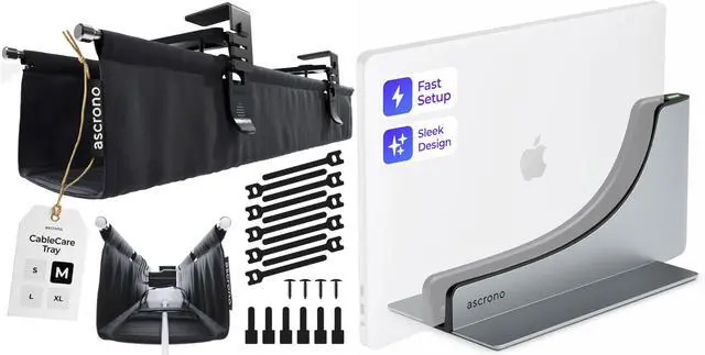 Main image of MacBook Pro Docking Station & Cable Tray Bundle: Docking Station for MacBook Pro 13, 15, 16 (2016-2020, 13" M1 & M2 2022) with TouchBar & No Drill Under Desk Cable Management Tray 27.3"