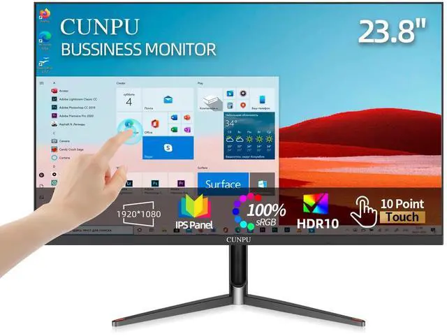Main image of CUNPU 24 Inch Touchscreen Monitor, 10 Point Touch, FHD 1080P 75Hz IPS Screen, 100% SRGB, VESA Wall Mountable, Tilt Adjustment, VGA HDMI USB for PC, Laptop Business & Work Station, Warehouse