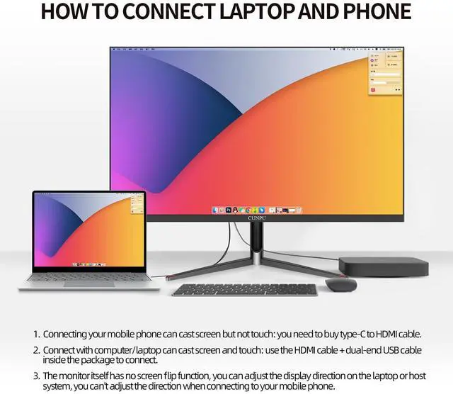 Alt view image 5 of 5 - CUNPU 24 Inch Touchscreen Monitor, 10 Point Touch, FHD 1080P 75Hz IPS Screen, 100% SRGB, VESA Wall Mountable, Tilt Adjustment, VGA HDMI USB for PC, Laptop Business & Work Station, Warehouse
