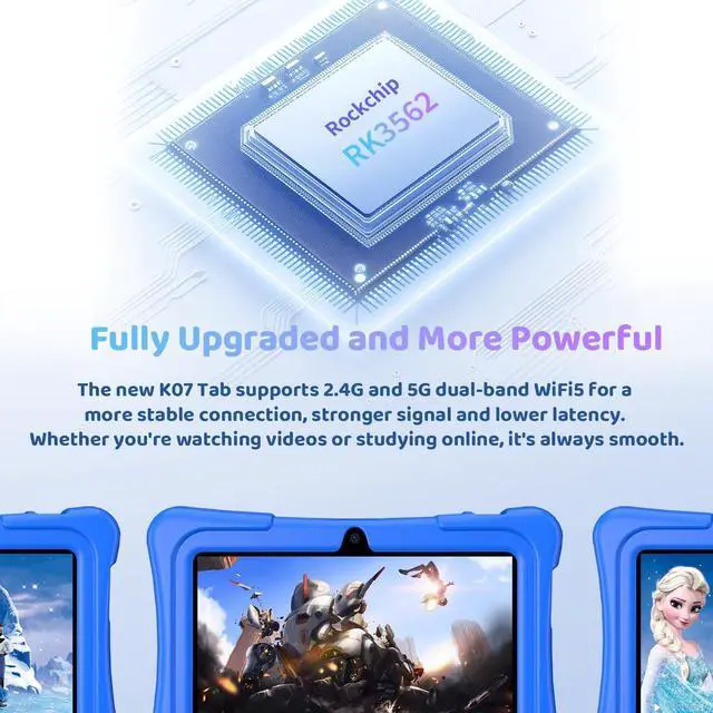 Alt view image 5 of 5 - Kids Tablet, 7 inch Android 15 Tablet for Kids, 8GB+32GB 1TB Expand, Quad-Core Toddler Tablets with Shockproof Case, BT5.0, WiFi 5, Parental Control, Games, Dual Camera (Blue)