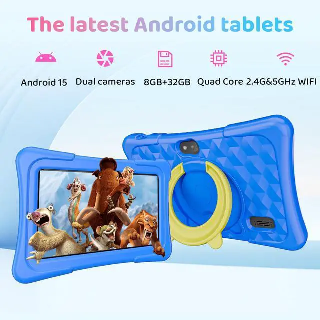 Alt view image 3 of 5 - Kids Tablet, 7 inch Android 15 Tablet for Kids, 8GB+32GB 1TB Expand, Quad-Core Toddler Tablets with Shockproof Case, BT5.0, WiFi 5, Parental Control, Games, Dual Camera (Blue)