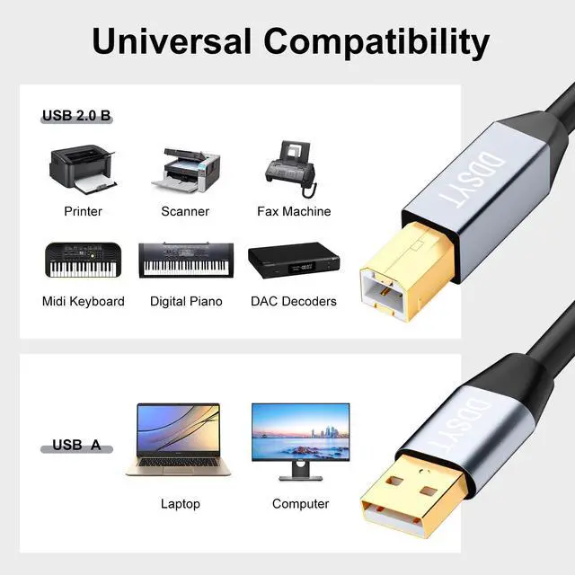 Alt view image 2 of 5 - DDSYT USB 2.0 Printer Cable 150ft, USB-A to USB-B 2.0 Cable with 480 Mbps Transfer Speed for Printer or External Hard Drive, Gold-Plated Connectors