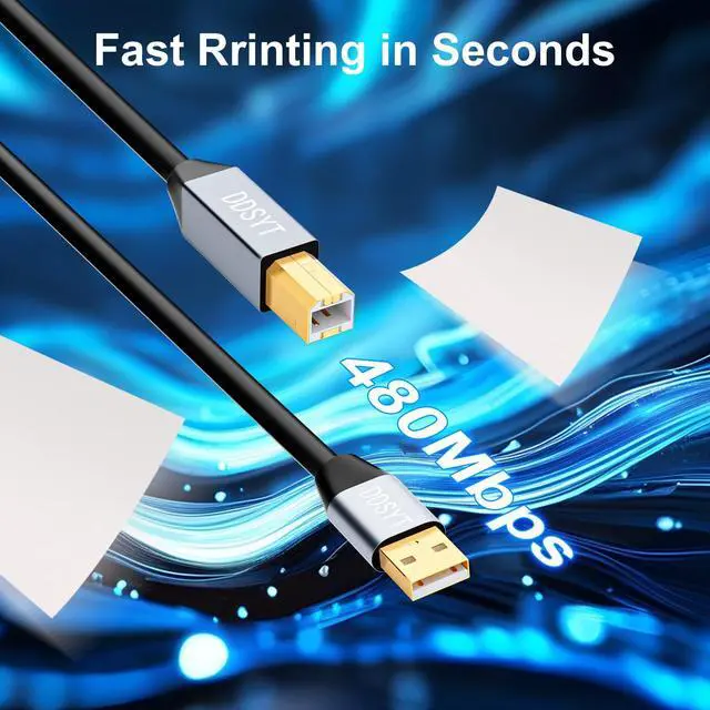 Alt view image 3 of 5 - DDSYT USB 2.0 Printer Cable 150ft, USB-A to USB-B 2.0 Cable with 480 Mbps Transfer Speed for Printer or External Hard Drive, Gold-Plated Connectors