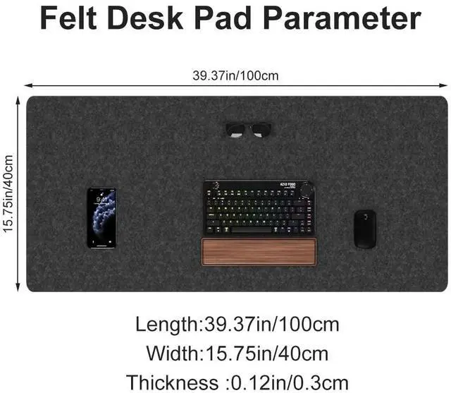 Alt view image 3 of 5 - Large Felt Desk Pad & Glass Mouse Pad