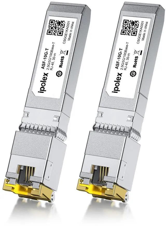Main image of ipolex 2.5/5/10G SFP+ to RJ45 Transceiver, 10GBase-T Module, 10G-T Copper SFP+ CAT6a/CAT7 RJ45 Module, Up to 30m, for Cisco SFP-10G-T-S, Ubiquiti UF-RJ45-10G, Meraki, TP-Link, Netgear and More, 2 Pack