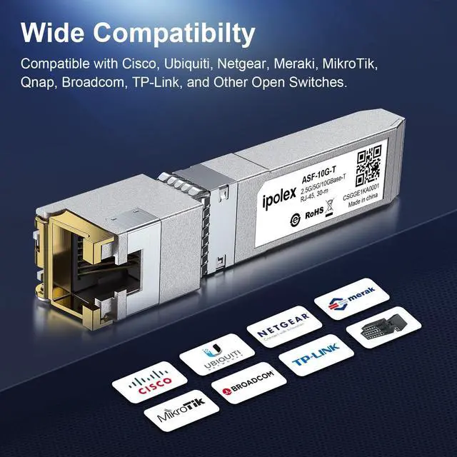Alt view image 3 of 5 - ipolex 2.5/5/10G SFP+ to RJ45 Transceiver, 10GBase-T Module, 10G-T Copper SFP+ CAT6a/CAT7 RJ45 Module, Up to 30m, for Cisco SFP-10G-T-S, Ubiquiti UF-RJ45-10G, Meraki, TP-Link, Netgear and More, 2 Pack