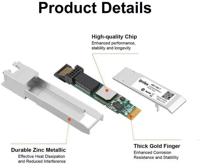 Alt view image 5 of 5 - ipolex 2.5/5/10G SFP+ to RJ45 Transceiver, 10GBase-T Module, 10G-T Copper SFP+ CAT6a/CAT7 RJ45 Module, Up to 30m, for Cisco SFP-10G-T-S, Ubiquiti UF-RJ45-10G, Meraki, TP-Link, Netgear and More, 2 Pack