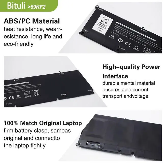 Alt view image 3 of 5 - Bituli 69KF2 Battery Replacement for Dell G7 15 7500 G15 5510 5511 5515 5520 5521 XPS 15 9500 9510 9520 Precision 5550 5560 5570 Alienware M15 R3 R4 M17 R3 R4 7510 7610 7620 P87F P91F P45E
