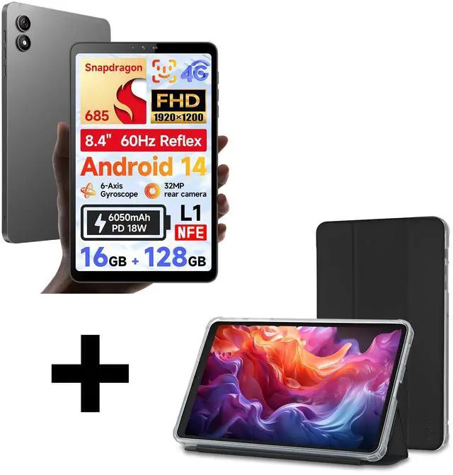 Main image of BNCF 8.4 inch Snapdragon 685 Android 14 Tablet, FHD IPS 1920x1200 Resolution 60Hz Reflex Bpad Mini with Widevine L1, 5MP+32MP Camera, 4G LTE, 6050mAh with Protective Case