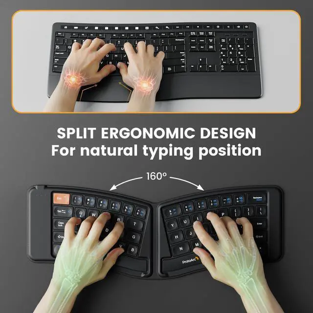 Alt view image 2 of 5 - ProtoArc XK03 Ergonomic Foldable Keyboard and Rechargeable Ergonomic Mouse Blue