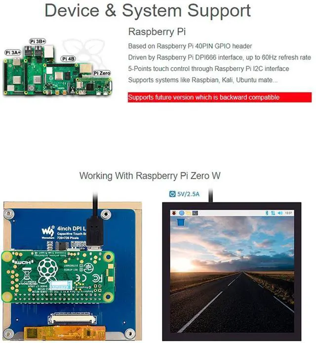 Alt view image 3 of 5 - 4inch DPI Touch Screen LCD (C) for Raspberry Pi 4B/3B+/3B/2B/Zero/Zero 2 W/2 WH, 720x720 IPS Square Display Toughened Glass Cover Refresh Rate up to 60Hz