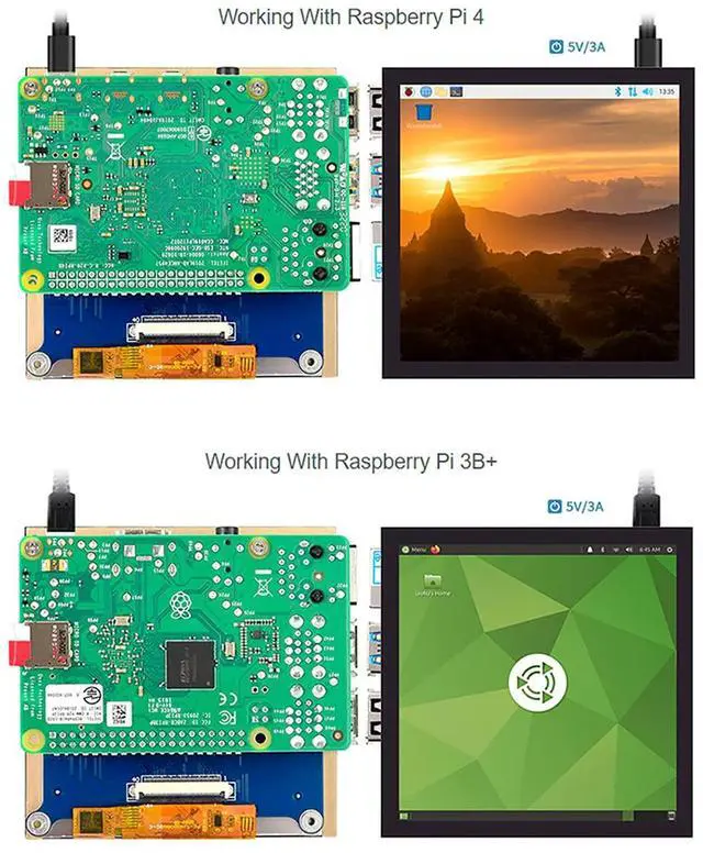 Alt view image 4 of 5 - 4inch DPI Touch Screen LCD (C) for Raspberry Pi 4B/3B+/3B/2B/Zero/Zero 2 W/2 WH, 720x720 IPS Square Display Toughened Glass Cover Refresh Rate up to 60Hz