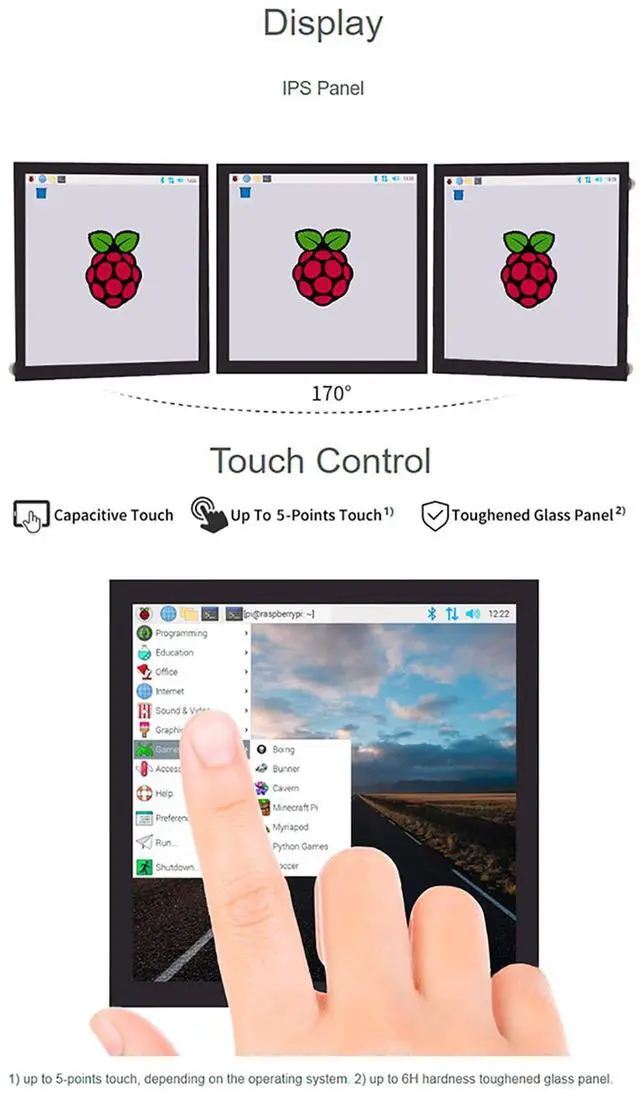 Alt view image 5 of 5 - 4inch DPI Touch Screen LCD (C) for Raspberry Pi 4B/3B+/3B/2B/Zero/Zero 2 W/2 WH, 720x720 IPS Square Display Toughened Glass Cover Refresh Rate up to 60Hz