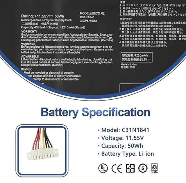 Alt view image 2 of 5 - ANTIEE C31N1841 Laptop Battery for ASUS ZenBook UX333FAC UX334FA UX334FL UM433DA UX433FL UX433FLC UM433IQ UM434DA UX434DA UM434IQ UX434F UX434FL UX434FA UX434FAC UX434FAW UX434IQ Q427FL Q427 Series