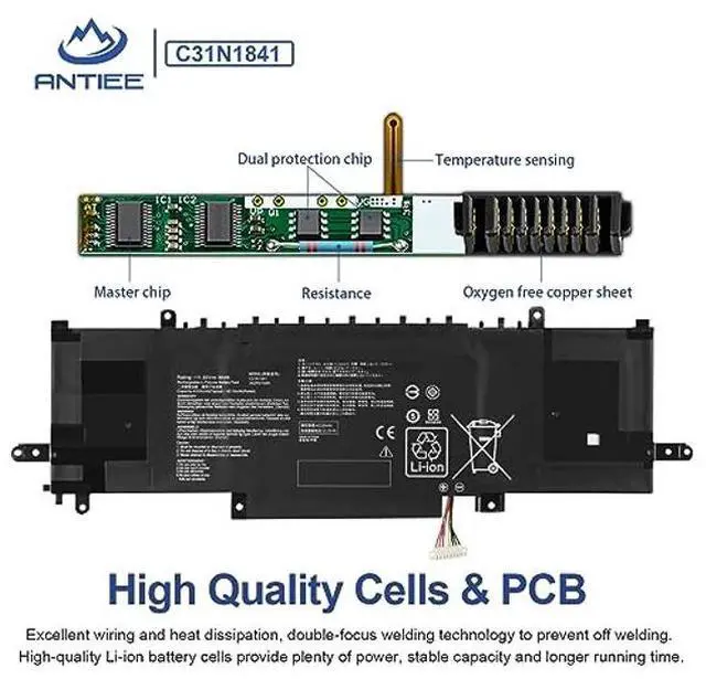 Alt view image 3 of 5 - ANTIEE C31N1841 Laptop Battery for ASUS ZenBook UX333FAC UX334FA UX334FL UM433DA UX433FL UX433FLC UM433IQ UM434DA UX434DA UM434IQ UX434F UX434FL UX434FA UX434FAC UX434FAW UX434IQ Q427FL Q427 Series