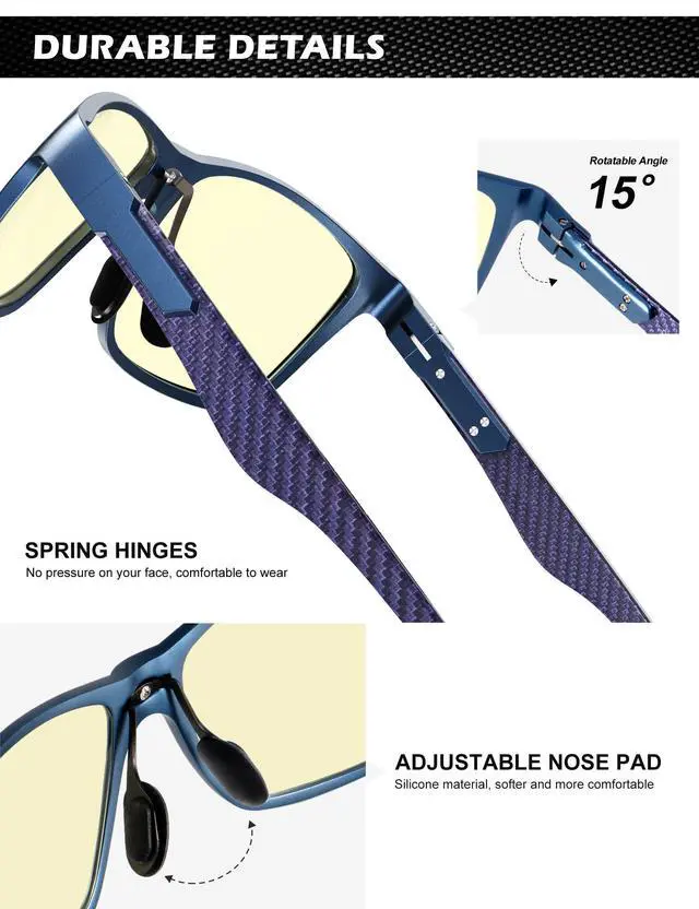 Alt view image 4 of 5 - ANYLUV Blue Light Blocking Glasses Men Computer Gaming Glasses Lightweight Al-Mg Metal Anti Eyestrain Eye Protection