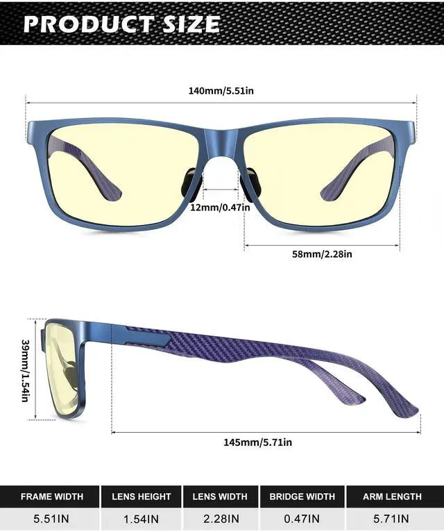 Alt view image 5 of 5 - ANYLUV Blue Light Blocking Glasses Men Computer Gaming Glasses Lightweight Al-Mg Metal Anti Eyestrain Eye Protection