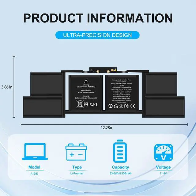 Alt view image 4 of 5 - Bituoer A1953 A1990 MacBook Pro Battery Replacement, A1953 Battery for MacBook Pro 15 Inch A1990 (Mid 2018 2019) (EMC 3215 3359)