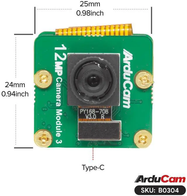 Alt view image 4 of 4 - Arducam for Raspberry Pi USB Camera Module 3, IMX708 12MP UVC Camera, with 75°(D) Fixed-Focus Stock Lens, Compatible with Windows, Linux, Mac, Android
