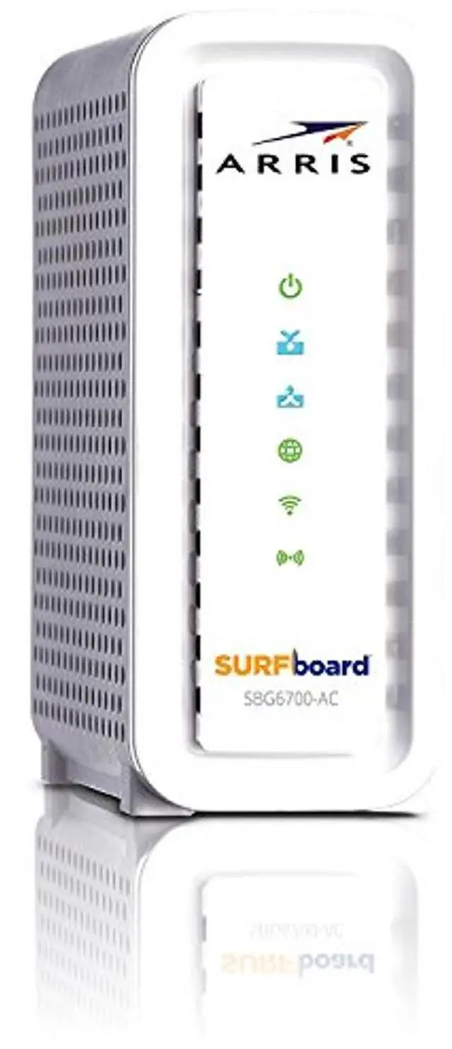 Main image of ARRIS SURFboard (8x4) Docsis 3.0 Cable Modem Plus AC1600 Dual Band Wi-Fi Router, Certified for Comcast Xfinity, Spectrum, Cox & More (SBG6700AC), White, Max Download Speed: 343 Mbps