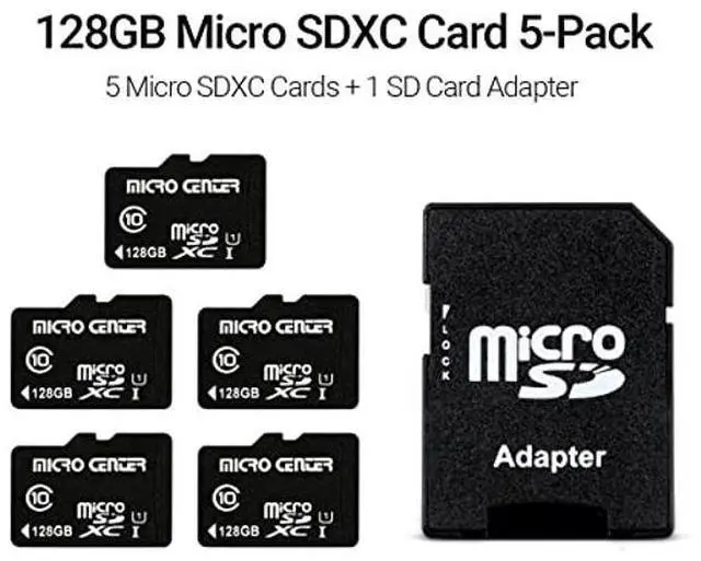 Alt view image 2 of 5 - Micro Center 128GB Class 10 MicroSDXC Flash Memory Card with Adapter for Mobile Device Storage Phone, Tablet, Drone & Full HD Video Recording - 80MB/s UHS-I, C10, U1 (5 Pack)