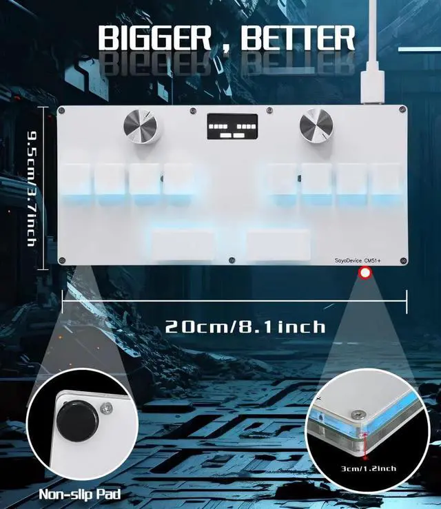 Alt view image 4 of 4 - BTXETUEL SayoDevice CM51+ Rapid Trigger Keyboard for OSU!, djmax... Rhythm Game with OUTEMU Hall Magnetic Linear Switches with Knob Custom Programmable Keypad (White-OUTEMU Pink Switches, CM51+)