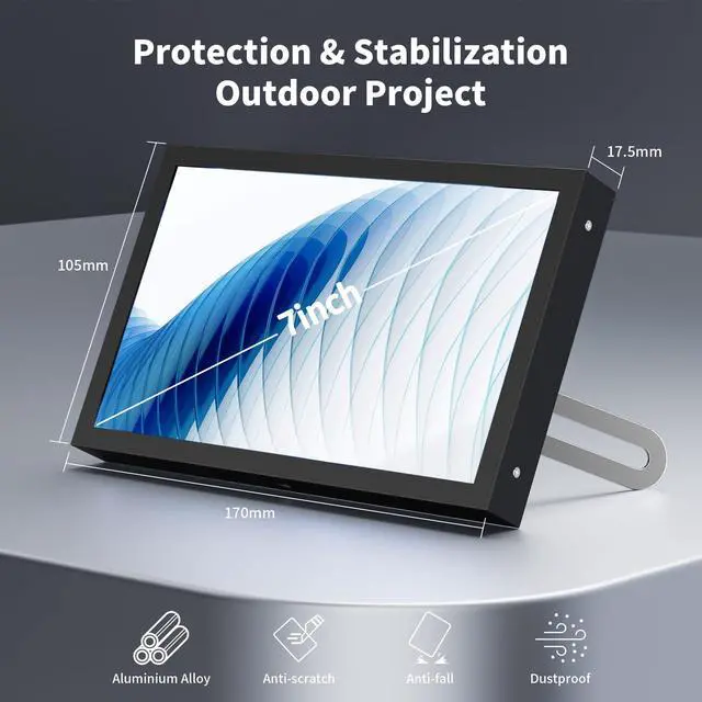 Alt view image 5 of 5 - Aurevita 7 Inch Mini Monitor HDMI, Portable Vga Monitor with AV BNC 1024x600 LCD Screen with Built-in Speakers, 178deg View Angle IPS, Multi-Function Mini Small Display for Raspberry Pi PC/TV/DVD/CVBS