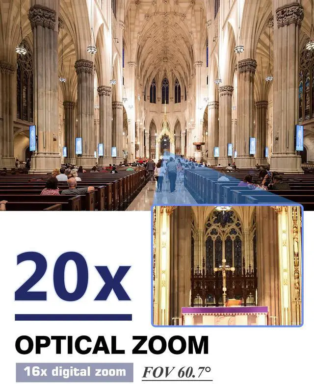 Alt view image 5 of 5 - Chameye HDMI PTZ Camera 20x Optical Zoom AI Auto Tracking PTZ Camera with LCD Display, HDMI 3G-SDI IP 1080P 60fps PoE Live Streaming for Church Worship Education Events, C720 Black