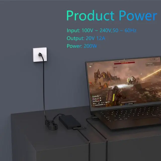 Alt view image 3 of 5 - 200W Laptop Charger for ASUS TUF Gaming A14 A16 FA401WV FA401UV ProArt P16 H7606 H7606WI ADP-200JB K ROG Zephyrus G16 GA605 gu605 gu605m Power Cord