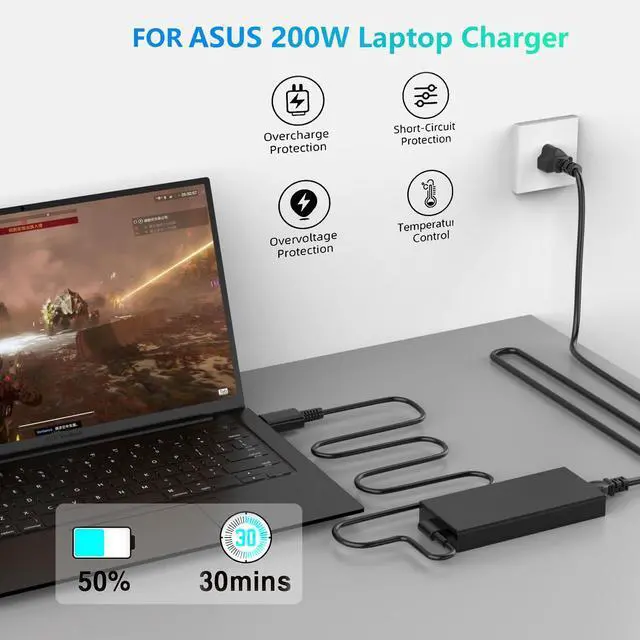 Alt view image 5 of 5 - 200W Laptop Charger for ASUS TUF Gaming A14 A16 FA401WV FA401UV ProArt P16 H7606 H7606WI ADP-200JB K ROG Zephyrus G16 GA605 gu605 gu605m Power Cord