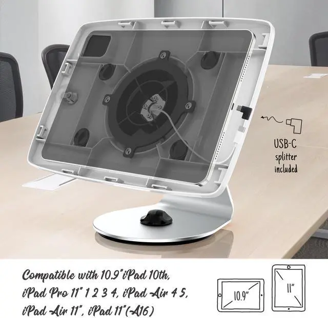 Alt view image 4 of 5 - Beelta Tablet Kiosk Stand for Desk with Lock - Rotatable SwivelCompatible with 10.9" iPad 10th, Pro 11" 1 2 3 4, Air 4 5, Air 11", iPad 11"(A16) - BSC109WA