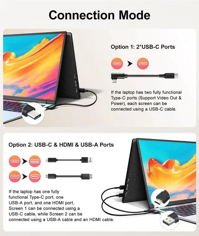 Alt view image 5 of 5 - Cevaton Laptop Screen Extender, 14" FHD 1080P Triple Portable Monitor, Plug & Play Screen Extender, Auto Adjust Width Dual Monitor for 13" - 17" Laptops, Compatible with MacOS/Wins/Chrome/Dex