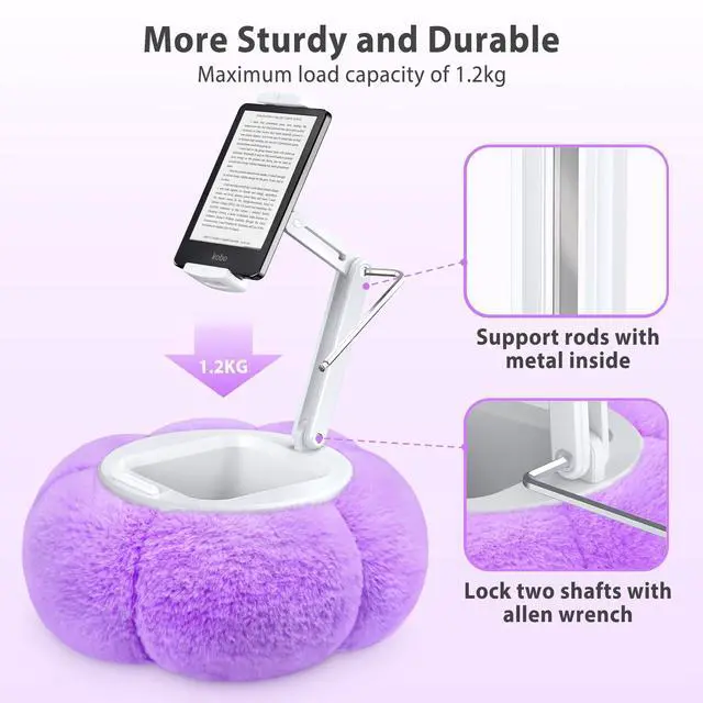 Alt view image 2 of 5 - CreaDream Pumpkin Tablet Pillow Stand Holder for Kindle iPad, Adjustable Phone Pillow Stand for Lap Bed with Detachable Snack Bowl, Compatible with 4.7"-13" Tablet, iPad, iPhone, Samsung Tabs, Kindle