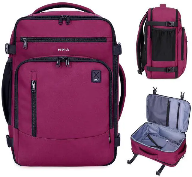 Main image of ECOHUB 17" Small Travel Backpack, United Airlines Personal Item Bag 17x10x9 with 16 Pockets, Water Resistant Rucksacks Fit 15.6" Laptop, AirTag Pocket, Lightweight Casual Daypack, 25L, Red