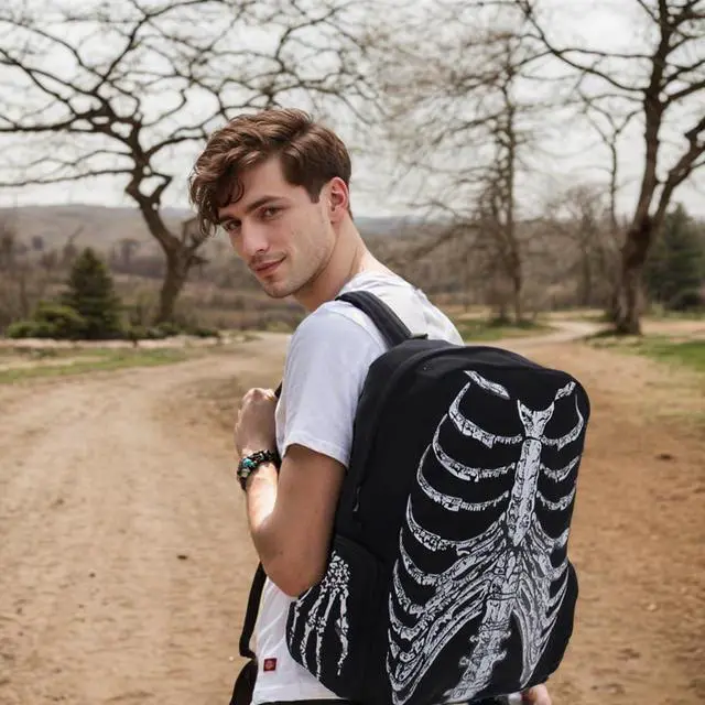 Alt view image 2 of 5 - BEOSOFLOY Punk Skull Black Vintage Backpack Gothic Ribcage Skeleton Laptop Bag EMO Backpack for Men and Women