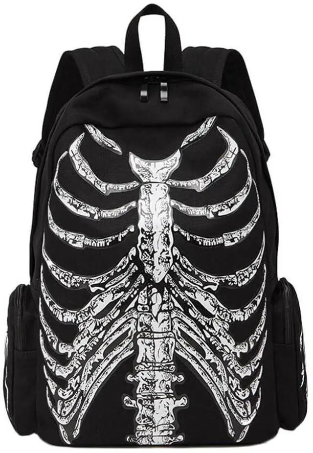Alt view image 5 of 5 - BEOSOFLOY Punk Skull Black Vintage Backpack Gothic Ribcage Skeleton Laptop Bag EMO Backpack for Men and Women