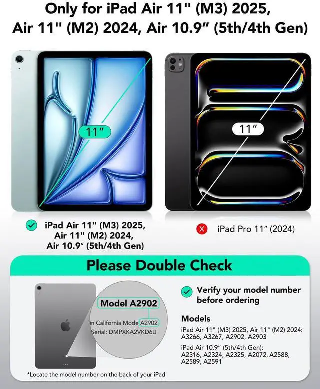 Alt view image 2 of 5 - ESR for iPad Air 11 Inch Case (2025) M3/M2, iPad Air 7th/6th/5th/4th Gen Case (2024/2022/2020) 10.9 Inch, Removable Magnetic Cover, Adjustable Portrait/Landscape Stand, 9 Standing Angles, Light Blue